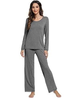 Soft Pajamas Sets for Women Bamboo Viscose Long Sleeve Sleepwear and Pants Pjs Lounge Set Loungewear S-XXL