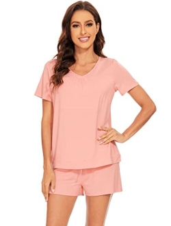 Bamboo Viscose Pajamas Set for Women Short Sleeve Top and Shorts Pjs Set Ladies Summer Cooling Sleepwear S-XXL