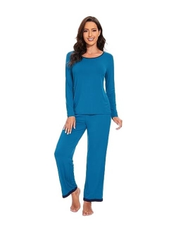 Bamboo Viscose Pajamas for Women Soft Sleepwear Sets Long Sleeve Top and Pants Pjs Lightweight Loungewear Set S-XXL