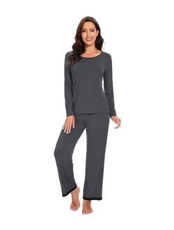 Bamboo Viscose Pajamas for Women Soft Sleepwear Sets Long Sleeve Top and Pants Pjs Lightweight Loungewear Set S-XXL