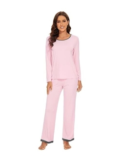 Bamboo Viscose Pajamas for Women Soft Sleepwear Sets Long Sleeve Top and Pants Pjs Lightweight Loungewear Set S-XXL