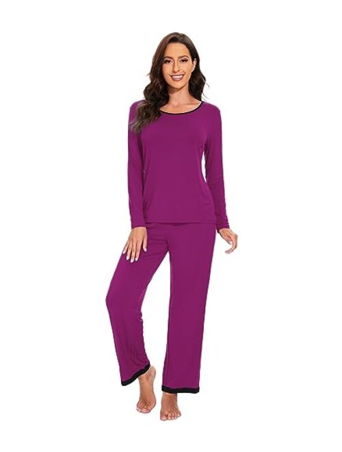 WiWi Bamboo Viscose Pajamas for Women Soft Sleepwear Sets Long Sleeve Top and Pants Pjs Lightweight Loungewear Set S-XXL