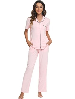 Bamboo Viscose Pajamas Set for Women Soft Comfy Button Down Sleepwear Plus Size Pj Lounge Sets Loungewear S-3X