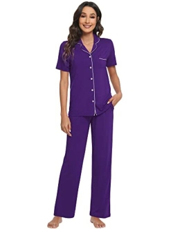 Bamboo Viscose Pajamas Set for Women Soft Comfy Button Down Sleepwear Plus Size Pj Lounge Sets Loungewear S-3X