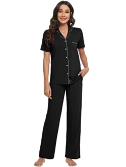 Bamboo Viscose Pajamas Set for Women Soft Comfy Button Down Sleepwear Plus Size Pj Lounge Sets Loungewear S-3X