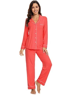 Bamboo Viscose Pajamas Set for Women Soft Comfy Button Down Sleepwear Plus Size Pj Lounge Sets Loungewear S-3X