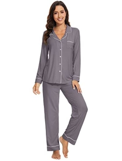 Bamboo Viscose Pajamas Set for Women Soft Comfy Button Down Sleepwear Plus Size Pj Lounge Sets Loungewear S-3X