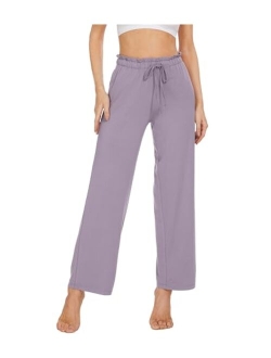 Women's Casual Loose Wide Leg Pants Bamboo Viscose Pajama Bottoms Drawstring Sweatpants Palazzo Lounge Pant S-XXL