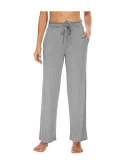 Women's Casual Loose Wide Leg Pants Bamboo Viscose Pajama Bottoms Drawstring Sweatpants Palazzo Lounge Pant S-XXL