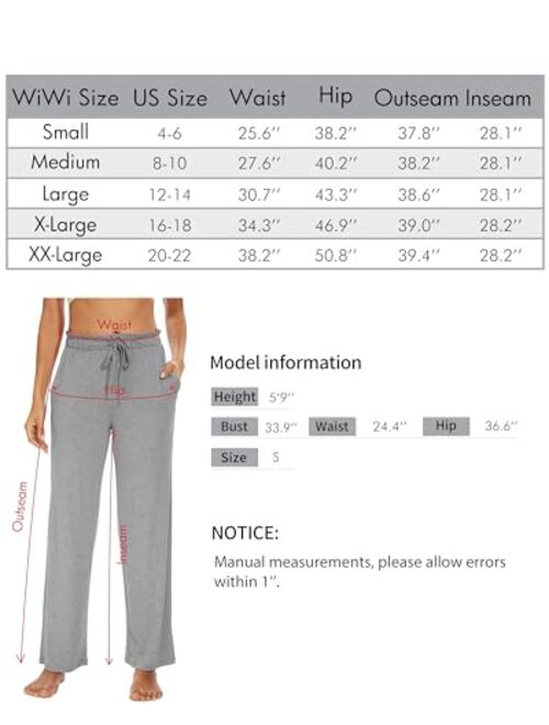 WiWi Women's Casual Loose Wide Leg Pants Bamboo Viscose Pajama Bottoms Drawstring Sweatpants Palazzo Lounge Pant S-XXL