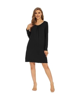 Bamboo Viscose Nightgowns for Women Long Sleeve Nightgown Warm Night Gowns Sleep Shirt Lightweight Gown S-XXL