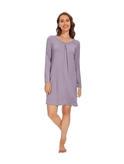 Bamboo Viscose Nightgowns for Women Long Sleeve Nightgown Warm Night Gowns Sleep Shirt Lightweight Gown S-XXL