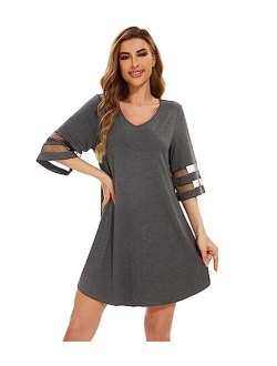 Bamboo Viscose Nightgowns for Women Half Sleeves Sleep Shirt Soft V-neck Sleepwear Loose Comfy Nightshirts S-XXL