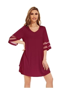 Bamboo Viscose Nightgowns for Women Half Sleeves Sleep Shirt Soft V-neck Sleepwear Loose Comfy Nightshirts S-XXL