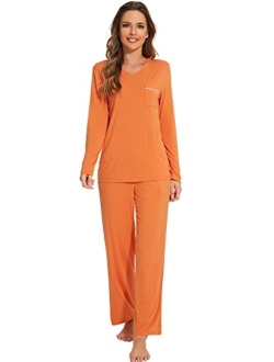 Bamboo Viscose Pajamas Sets for Women Soft Long Sleeve Tops and Pants Pjs Sleepwear Ladies Loungewear S-XXL