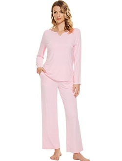 Bamboo Viscose Pajamas Sets for Women Soft Long Sleeve Tops and Pants Pjs Sleepwear Ladies Loungewear S-XXL