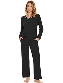 Bamboo Viscose Pajamas Sets for Women Soft Long Sleeve Tops and Pants Pjs Sleepwear Ladies Loungewear S-XXL