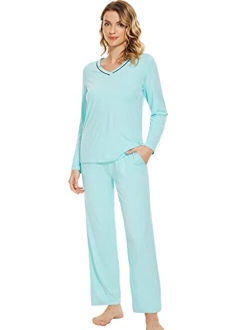 Bamboo Viscose Pajamas Sets for Women Soft Long Sleeve Tops and Pants Pjs Sleepwear Ladies Loungewear S-XXL