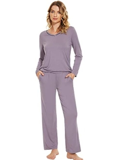 Bamboo Viscose Pajamas Sets for Women Soft Long Sleeve Tops and Pants Pjs Sleepwear Ladies Loungewear S-XXL