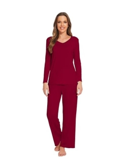 Bamboo Viscose Pajamas Sets for Women Soft Long Sleeve Tops and Pants Pjs Sleepwear Ladies Loungewear S-XXL