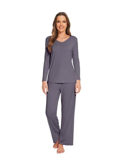 WiWi Bamboo Viscose Pajamas Sets for Women Soft Long Sleeve Tops and Pants Pjs Sleepwear Ladies Loungewear S-XXL