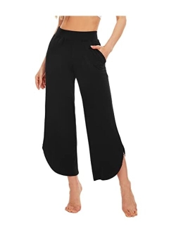 Bamboo Viscose Wide Leg Pajama Bottoms Capri Pj Pants for Women Soft Lounge High Waist Yoga Sweatpants S-XXL