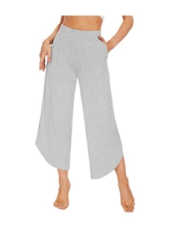 Bamboo Viscose Wide Leg Pajama Bottoms Capri Pj Pants for Women Soft Lounge High Waist Yoga Sweatpants S-XXL