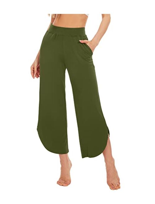 WiWi Bamboo Viscose Wide Leg Pajama Bottoms Capri Pj Pants for Women Soft Lounge High Waist Yoga Sweatpants S-XXL