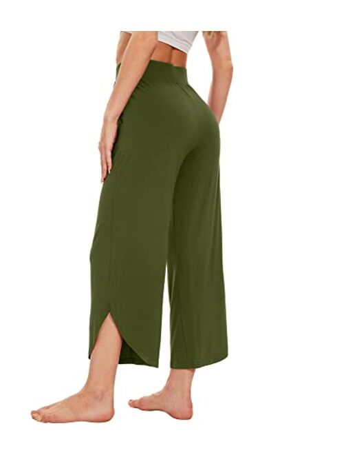 WiWi Bamboo Viscose Wide Leg Pajama Bottoms Capri Pj Pants for Women Soft Lounge High Waist Yoga Sweatpants S-XXL