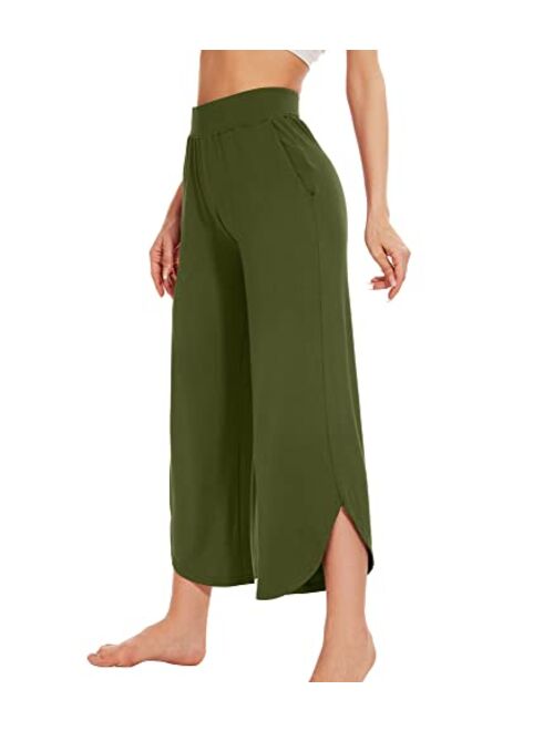 WiWi Bamboo Viscose Wide Leg Pajama Bottoms Capri Pj Pants for Women Soft Lounge High Waist Yoga Sweatpants S-XXL