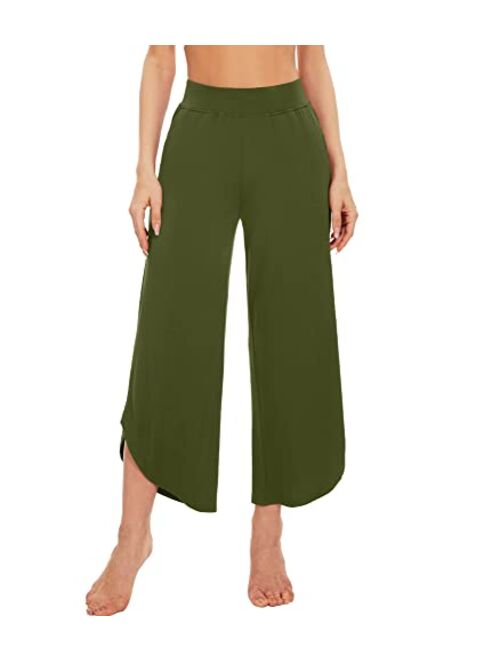 WiWi Bamboo Viscose Wide Leg Pajama Bottoms Capri Pj Pants for Women Soft Lounge High Waist Yoga Sweatpants S-XXL