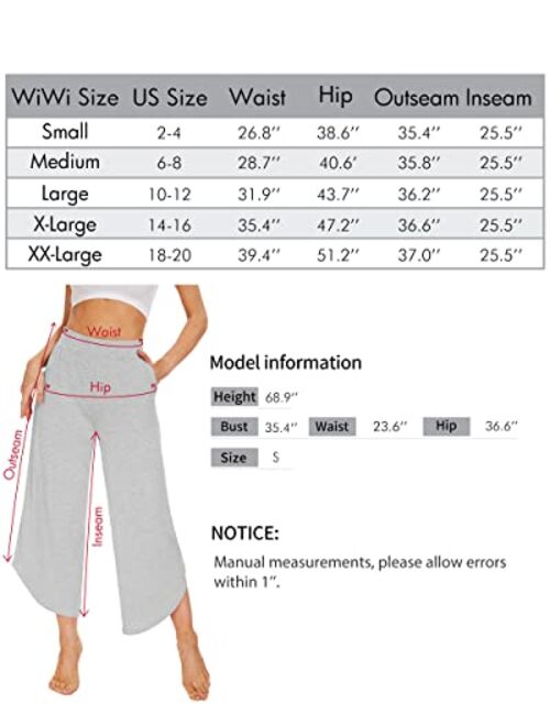 WiWi Bamboo Viscose Wide Leg Pajama Bottoms Capri Pj Pants for Women Soft Lounge High Waist Yoga Sweatpants S-XXL