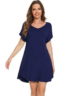 Bamboo Viscose Nightgowns for Women Lightweight Casual Nightgown Short Sleeve Sleep Shirt Soft Summer Night Shirts S-XXL