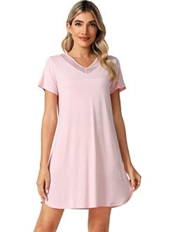 Bamboo Viscose Nightgowns for Women Lightweight Casual Nightgown Short Sleeve Sleep Shirt Soft Summer Night Shirts S-XXL