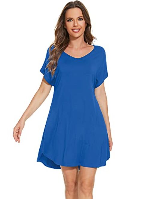 WiWi Bamboo Viscose Nightgowns for Women Lightweight Casual Nightgown Short Sleeve Sleep Shirt Soft Summer Night Shirts S-XXL