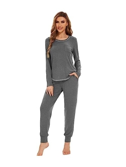 Bamboo Viscose Pajamas Set for Women Long Sleeve Sleepwear Soft Loungewear Pjs Jogger Pants Lounge Sets S-XXL