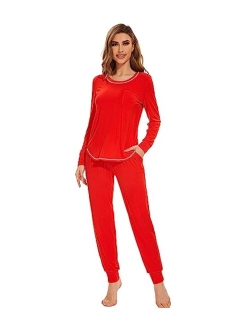 Bamboo Viscose Pajamas Set for Women Long Sleeve Sleepwear Soft Loungewear Pjs Jogger Pants Lounge Sets S-XXL