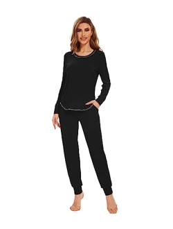 Bamboo Viscose Pajamas Set for Women Long Sleeve Sleepwear Soft Loungewear Pjs Jogger Pants Lounge Sets S-XXL