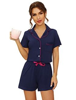 Pajamas for Women Bamboo Viscose Plus Size Pajama Set Short Sleeve Sleepwear Button Down Loungewear Pjs Shorts Sets S-4X