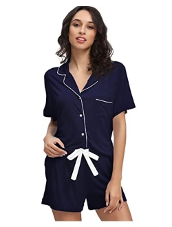 Pajamas for Women Bamboo Viscose Plus Size Pajama Set Short Sleeve Sleepwear Button Down Loungewear Pjs Shorts Sets S-4X