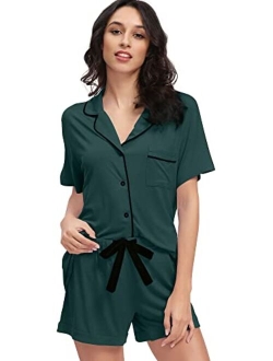 Pajamas for Women Bamboo Viscose Plus Size Pajama Set Short Sleeve Sleepwear Button Down Loungewear Pjs Shorts Sets S-4X