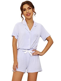 Pajamas for Women Bamboo Viscose Plus Size Pajama Set Short Sleeve Sleepwear Button Down Loungewear Pjs Shorts Sets S-4X