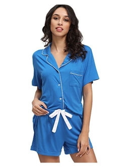 Pajamas for Women Bamboo Viscose Plus Size Pajama Set Short Sleeve Sleepwear Button Down Loungewear Pjs Shorts Sets S-4X