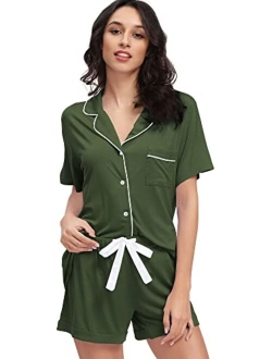 Pajamas for Women Bamboo Viscose Plus Size Pajama Set Short Sleeve Sleepwear Button Down Loungewear Pjs Shorts Sets S-4X