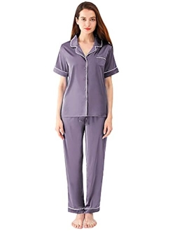 Womens Silk Satin Pajamas Soft Summer Sleepwear Loose Comfy Loungewear Casual Sleep Nightwear S-XXL