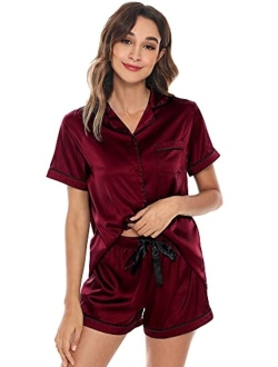 Womens Silk Satin Pajamas Soft Summer Sleepwear Loose Comfy Loungewear Casual Sleep Nightwear S-XXL