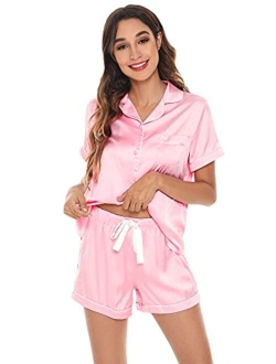 Womens Silk Satin Pajamas Soft Summer Sleepwear Loose Comfy Loungewear Casual Sleep Nightwear S-XXL