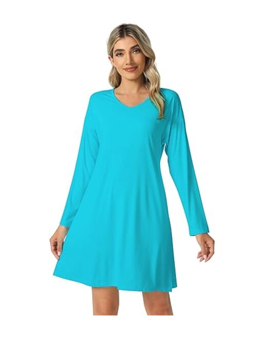 WiWi Bamboo Viscose Nightgowns for Women Long Sleeve Sleep Shirt Soft Sleepwear Ladies Nightshirts Pajamas S-XXL