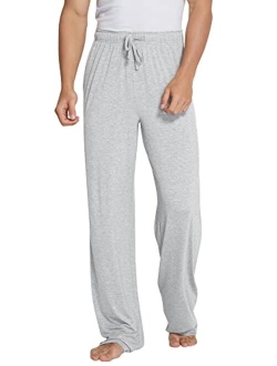 Mens Bamboo Viscose Pajama Pants Soft Lounge Bottoms Knit Big and Long Sweatpants Lightweight Sleep Pant Drawstring S-4X