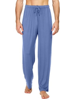 Mens Bamboo Viscose Pajama Pants Soft Lounge Bottoms Knit Big and Long Sweatpants Lightweight Sleep Pant Drawstring S-4X